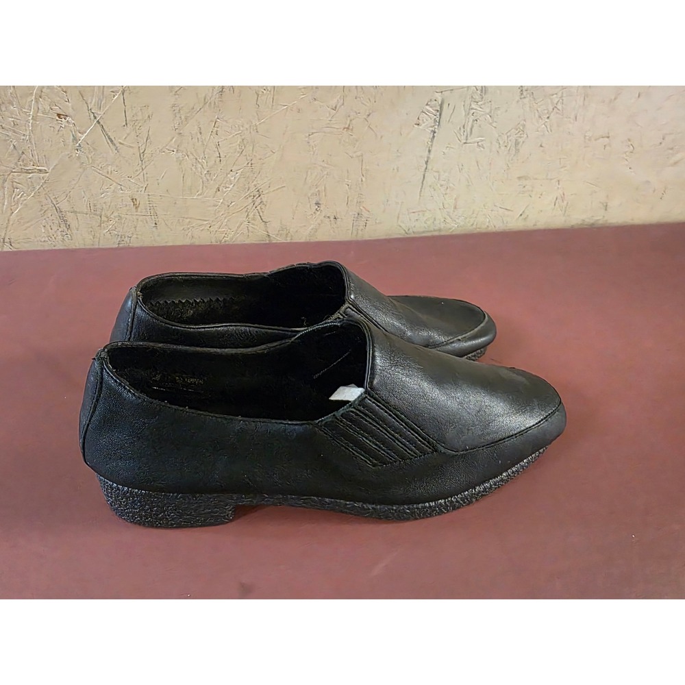 Womens Black Leather Slip On Loafers Size 6 M Comfort Casual Shoes